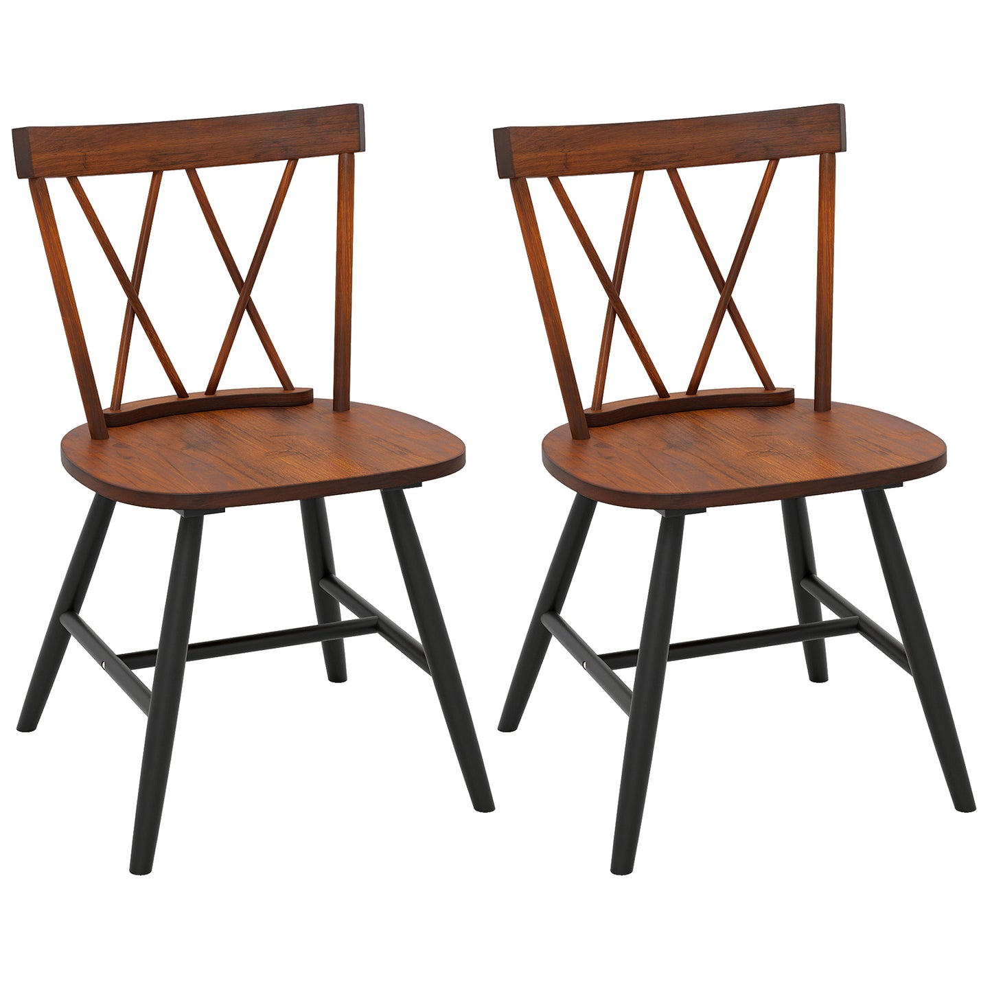 Farmhouse Kitchen Dining Chair Set of 2 with Rubber Wood Frame-Dark Brown
