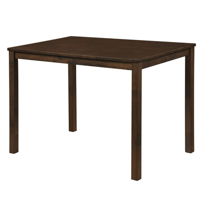 Brown farmhouse kitchen table for 4 with solid rubber wood frame, ideal for dining rooms and family gatherings.