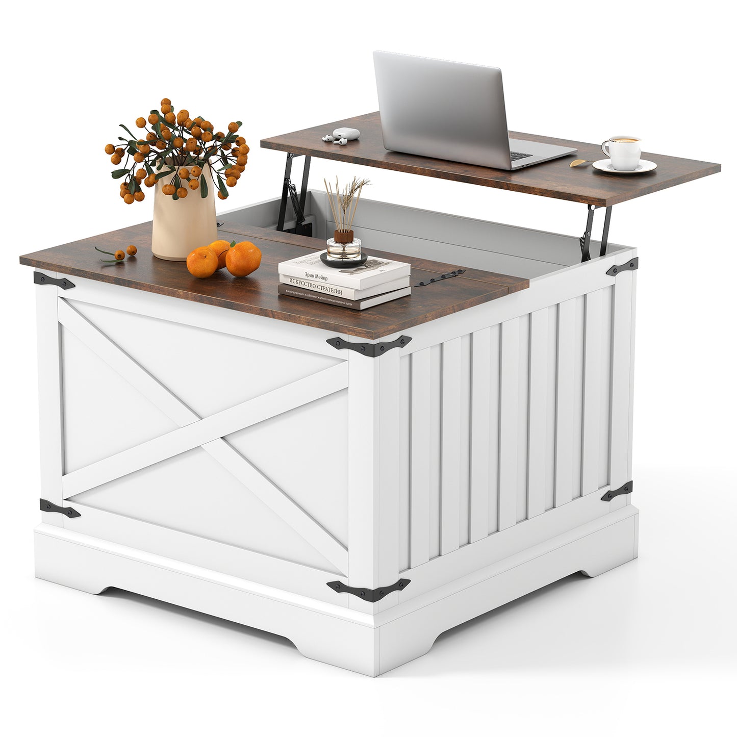 Farmhouse Lift Top Coffee Table with Hidden Storage Compartment-Black
