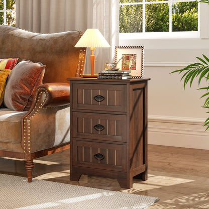 3 Drawers End Storage Wood Side Nightstand-Black