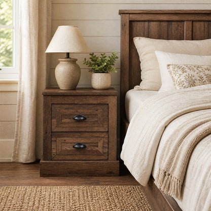 Farmhouse Nightstand with 2 Drawers & Storage for Living Room Bedroom-Brown