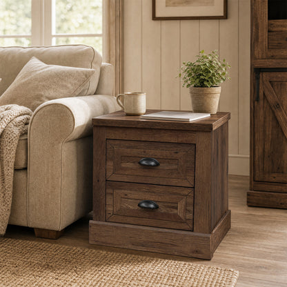 Farmhouse Nightstand with 2 Drawers & Storage for Living Room Bedroom-Brown