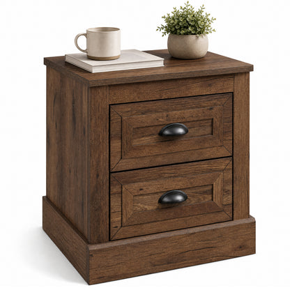 Farmhouse Nightstand with 2 Drawers & Storage for Living Room Bedroom-Brown