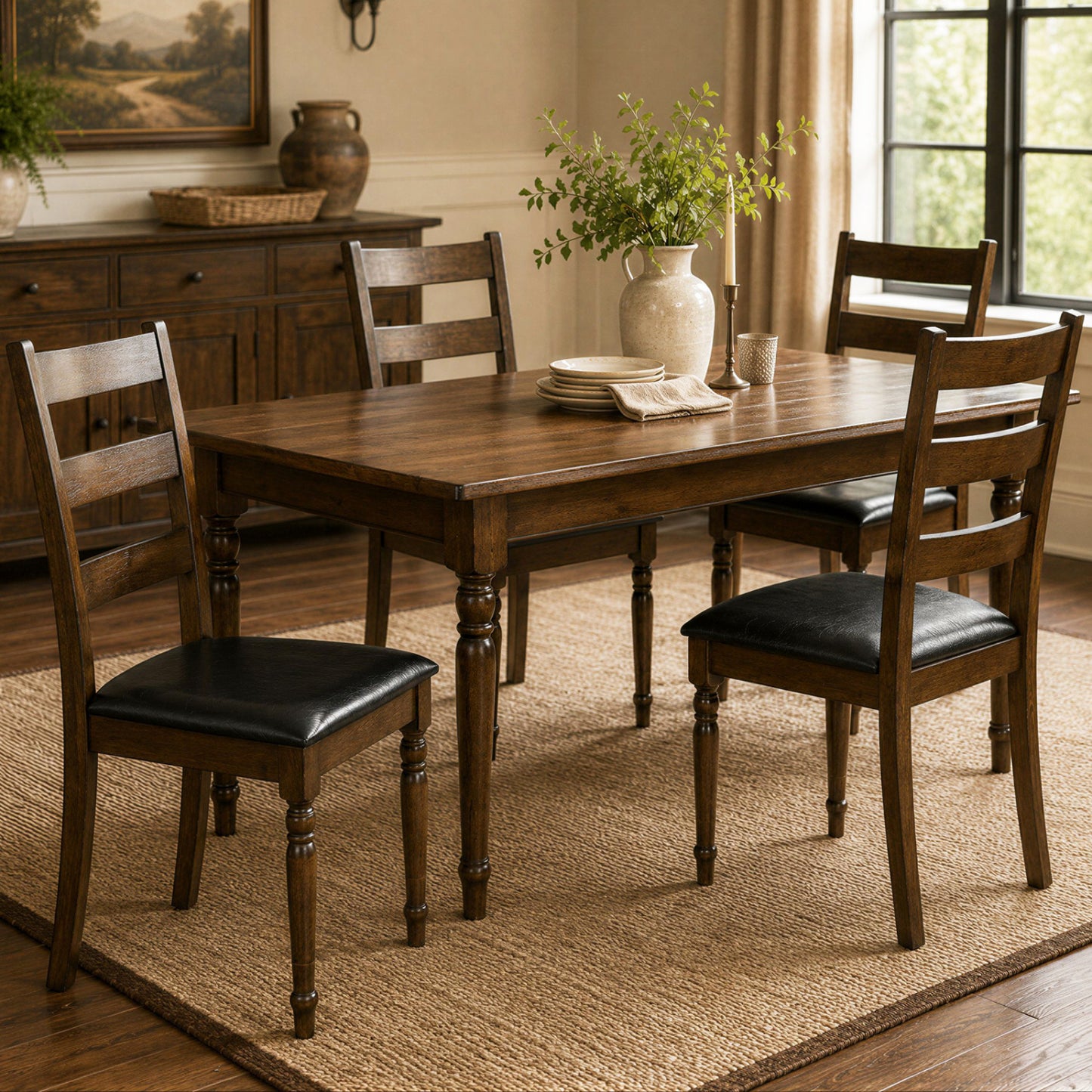Farmhouse PU Leather Upholstered Dining Chairs Set of 4-Brown