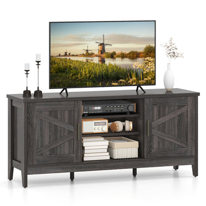 Farmhouse TV Stand for TVs up to 65 Inch Entertainment Center with 2 Storage Cabinets-Gray