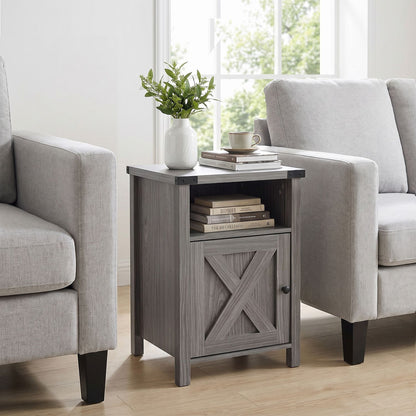 Farmhouse Wooden Nightstand with Barn Door and Storage Cabinet-1pack