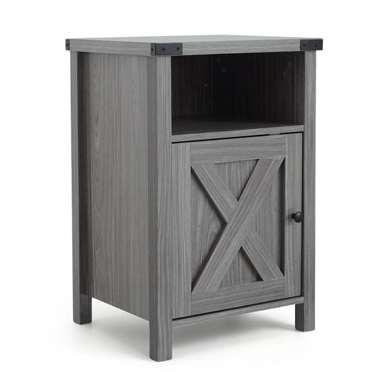 Farmhouse Wooden Nightstand with Barn Door and Storage Cabinet-1pack