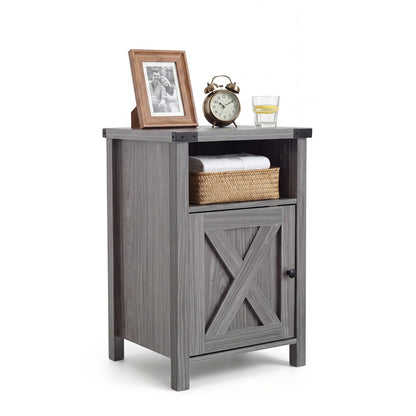 Farmhouse Wooden Nightstand with Barn Door and Storage Cabinet-1pack