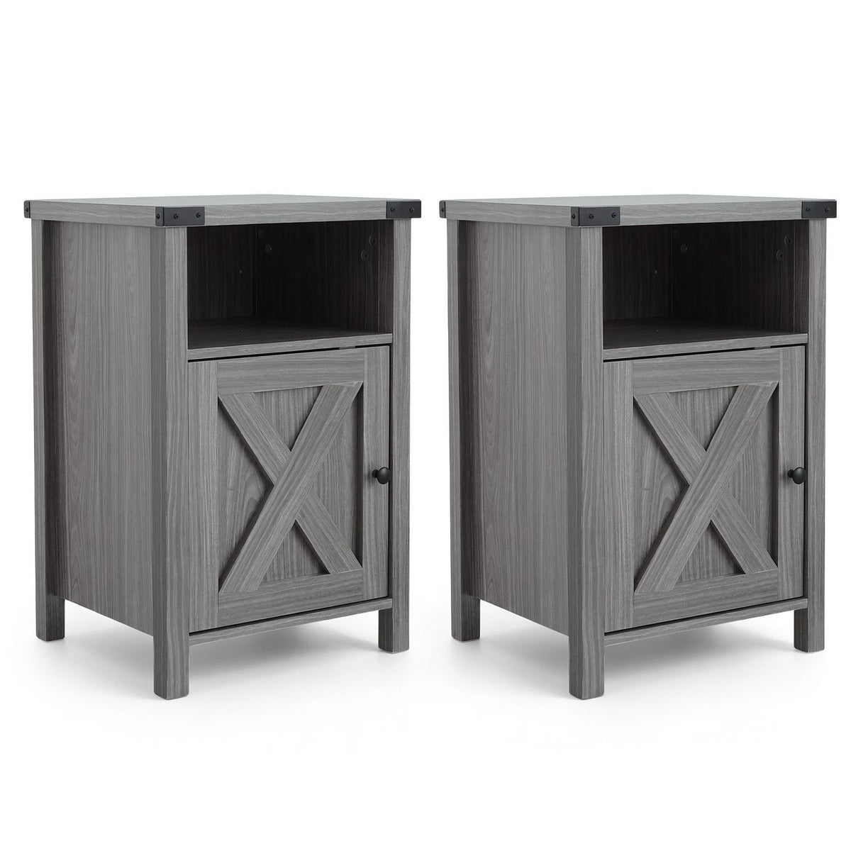 Farmhouse Wooden Nightstand with Barn Door and Storage Cabinet-1pack