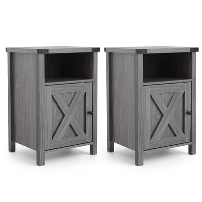 Farmhouse Wooden Nightstand with Barn Door and Storage Cabinet-1pack