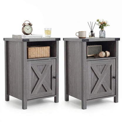 Farmhouse Wooden Nightstand with Barn Door and Storage Cabinet-1pack