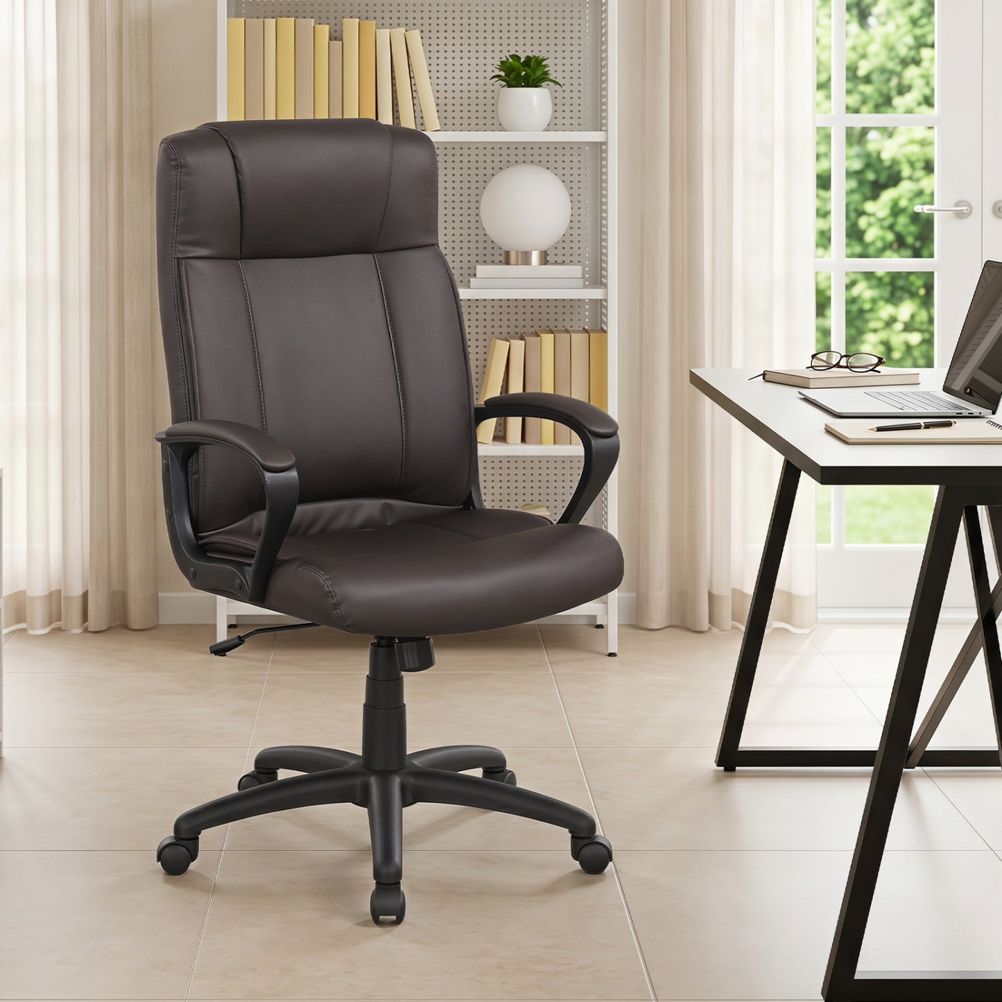 Faux Leather Office Chair Computer Desk Chair with Rocking Function-Black