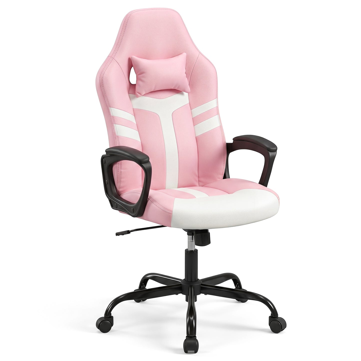 Faux Leather Upholstered Office Chair with Removable Head Pillow and Rocking Function-Blue