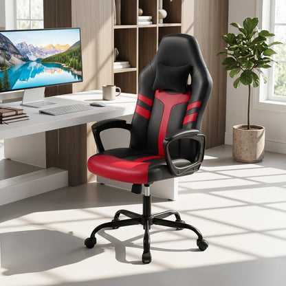 Faux Leather Upholstered Office Chair with Removable Head Pillow and Rocking Function-Blue