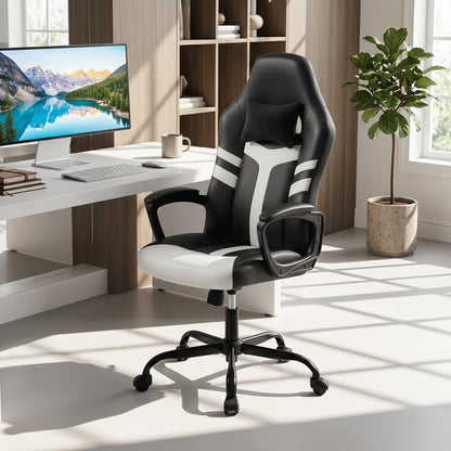 Faux Leather Upholstered Office Chair with Removable Head Pillow and Rocking Function-Blue
