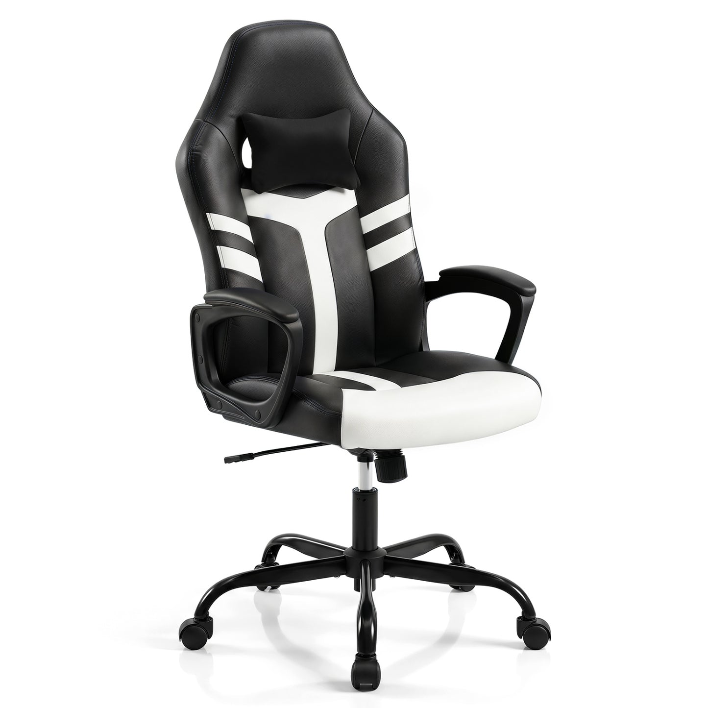 Faux Leather Upholstered Office Chair with Removable Head Pillow and Rocking Function-Blue