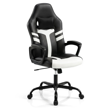 Faux Leather Upholstered Office Chair with Removable Head Pillow and Rocking Function-Blue