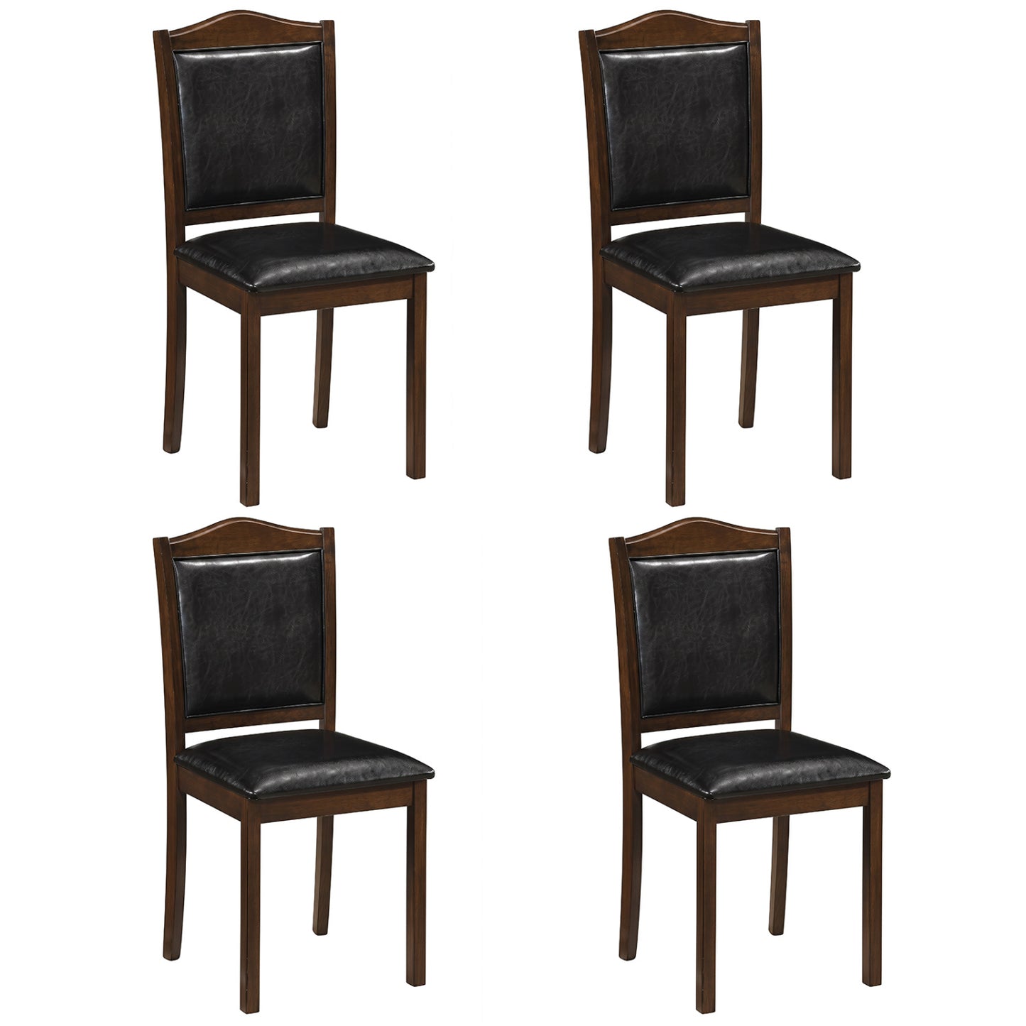 Faux Leather Upholstered Wooden Farmhouse Dining Chairs Set of 4-Walnut