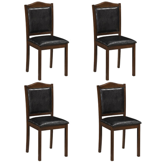 Faux Leather Upholstered Wooden Farmhouse Dining Chairs Set of 4-Walnut