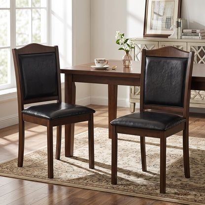 Faux Leather Upholstered Wooden Farmhouse Dining Chairs Set of 2-Walnut