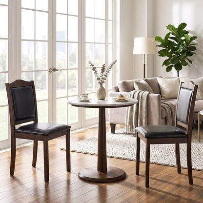 Faux Leather Upholstered Wooden Farmhouse Dining Chairs Set of 2-Walnut