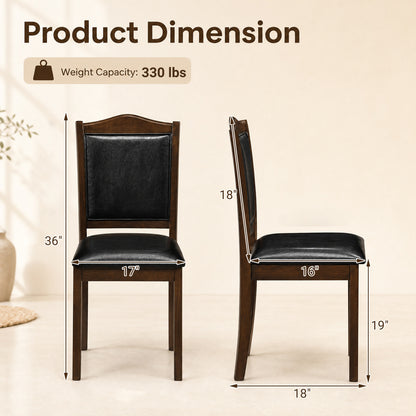 Faux Leather Upholstered Wooden Farmhouse Dining Chairs Set of 2-Walnut