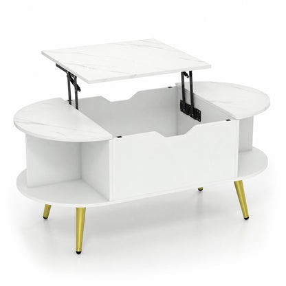 Faux Marble Lift Top Coffee Table with Hidden Compartment and Shelves-Black
