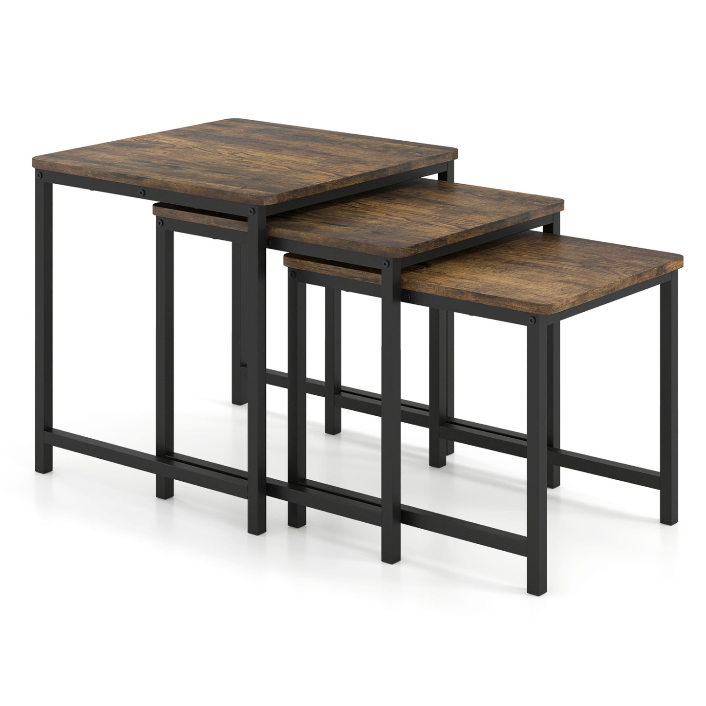 Faux Marble Nesting Table with Metal Frame Set of 3-Rustic Brown