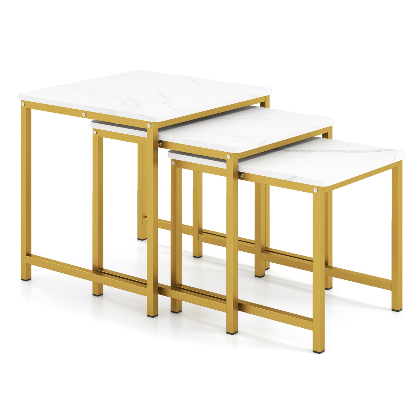 Faux Marble Nesting Table with Metal Frame Set of 3-Rustic Brown