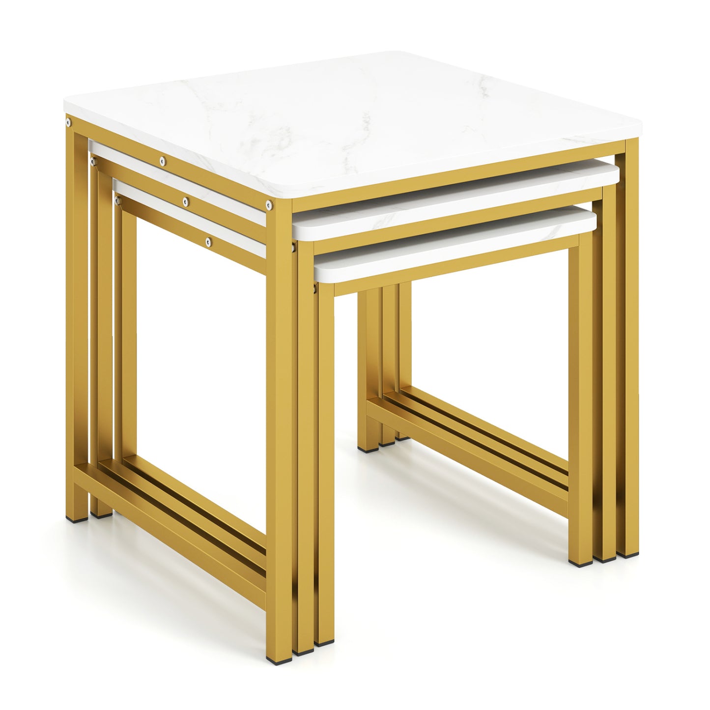 Faux Marble Nesting Table with Metal Frame Set of 3-Rustic Brown