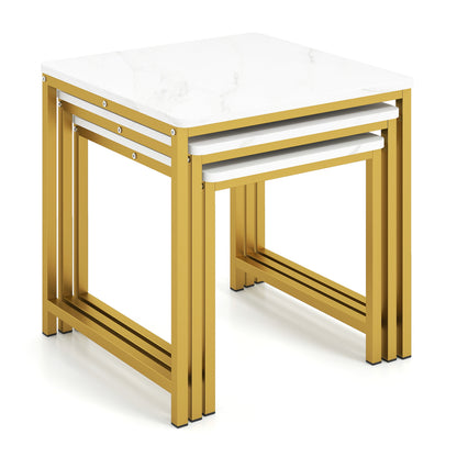 Faux Marble Nesting Table with Metal Frame Set of 3-Rustic Brown