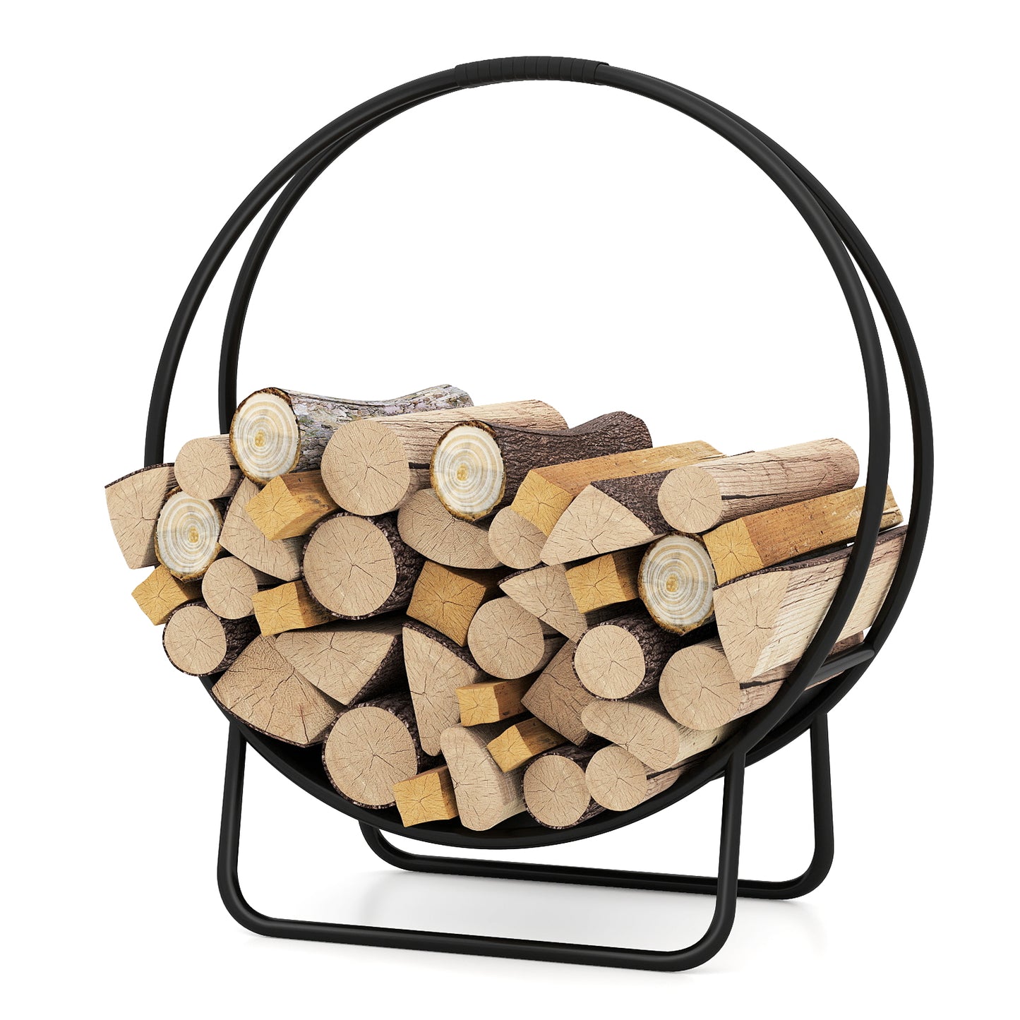Firewood Log Hoop 20 Inch Round Heavy-duty Metal Curved Log Rack with Stand