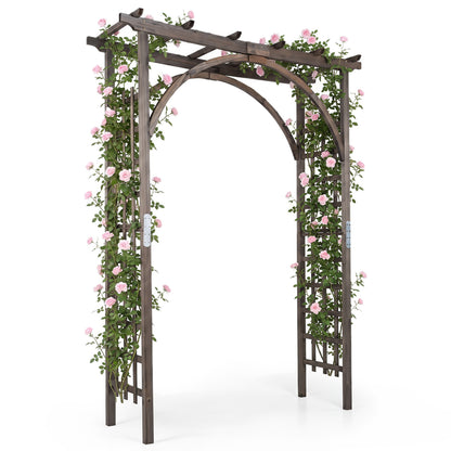 Wooden flat-top garden arch trellis 85 inches tall, ideal for climbing plants and wedding decor in outdoor garden settings.
