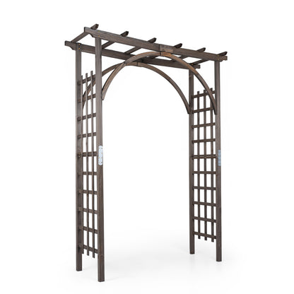 Wooden flat top garden arch trellis for climbing plants, 85 inches tall, ideal for outdoor gardens and wedding decor.