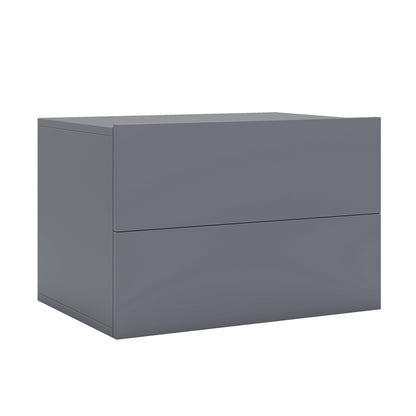 Black wall-mounted floating nightstand with two storage drawers for bedroom, modern furniture by Wilsons Home Store