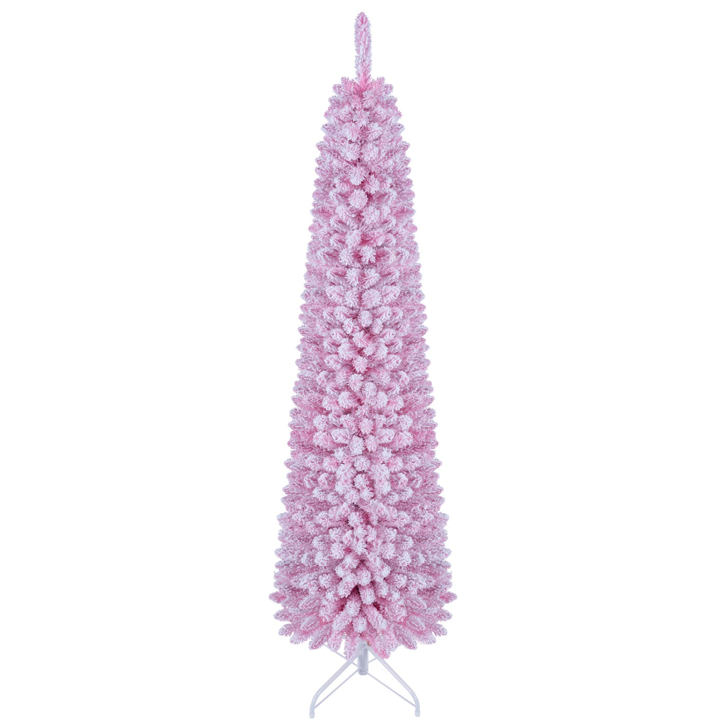 Flocked Pencil Christmas Tree with 8 Modes Pre-Lit Artificial Fir Xmas Tree-6 FT