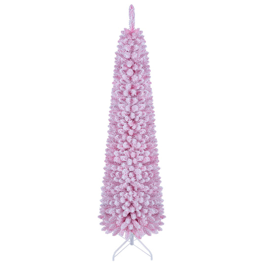 6-foot flocked pencil Christmas tree with 8 lighting modes, pre-lit artificial fir holiday decor, by Wilsons Home Store
