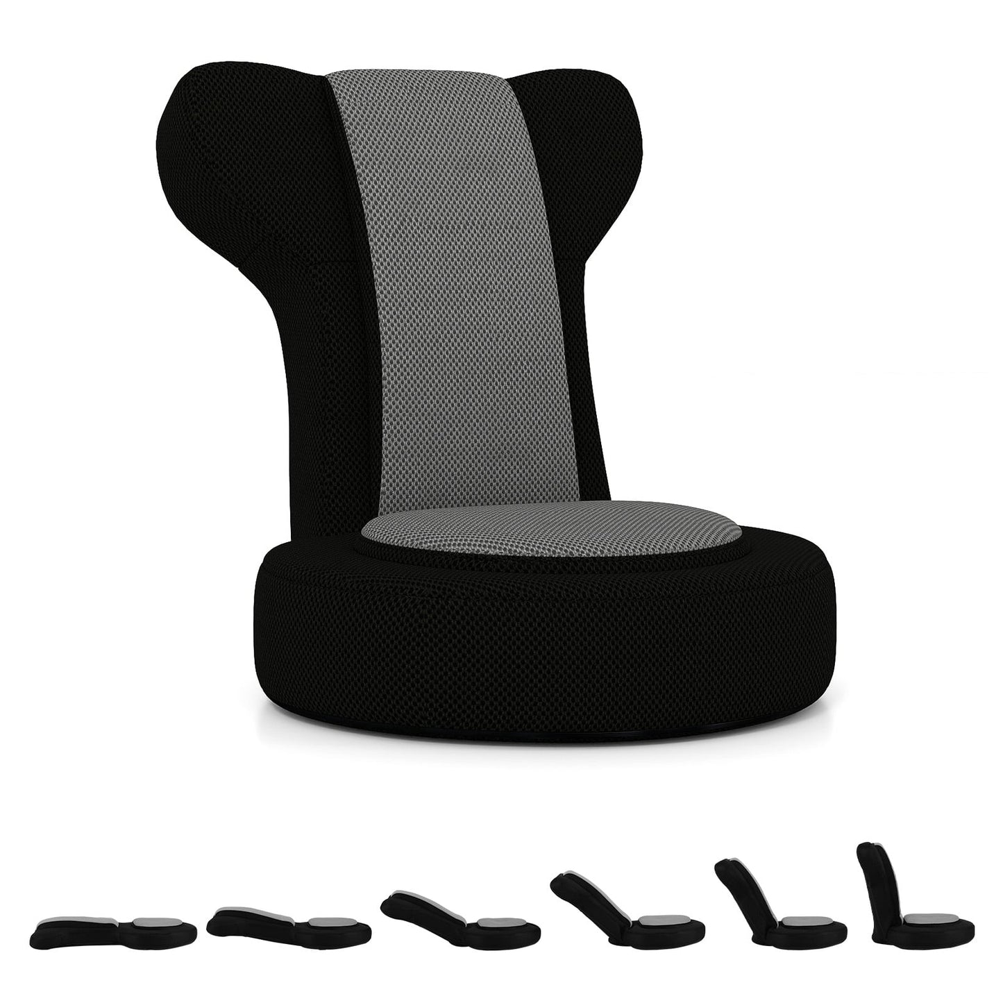 Floor Comfy Gaming Leisure Chair with Adjustable Headrest and Backrest-Gray