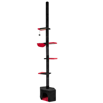 Floor to Ceiling Gothic Cat Tree 97-118 Inches Adjustable 5-Tier with Condo-Black
