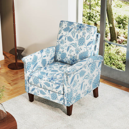 Floral Accent Chair Farmhouse Boho Armchair with Solid Wood Legs and High Back-Blue