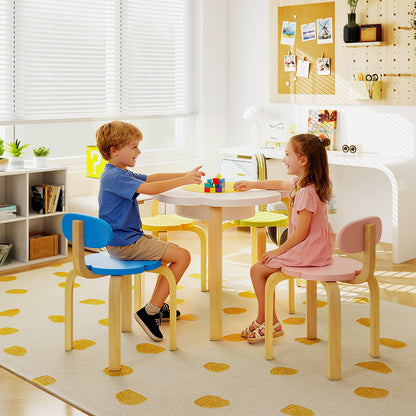 Flower-shaped Children Table Set Wooden Play and Activity Table with 2 Colorful Chairs and Stools-Multicolor