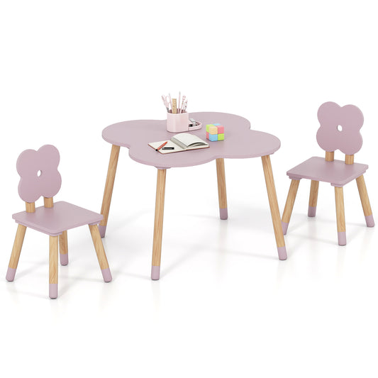 Flower-shaped Kids Table Set with Solid Pine Wood Legs-Pink