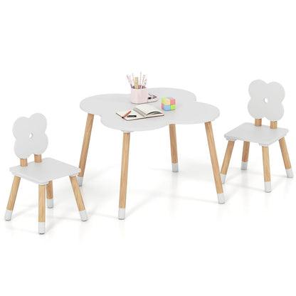 Flower-shaped Kids Table Set with Solid Pine Wood Legs-Pink