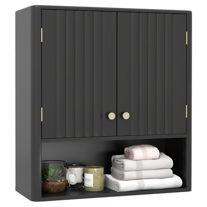 Fluted Bathroom Wall Cabinet with Open Shelf-Beige