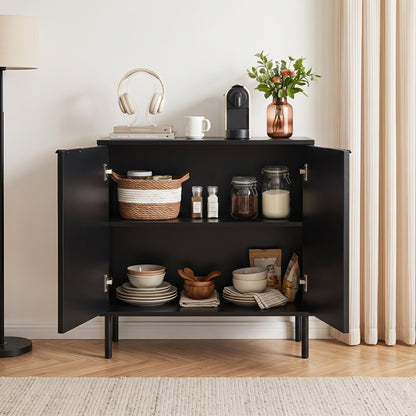 Fluted Buffet Cabinet with 2-Door Sideboard for Kitchen and Dining Room-Black