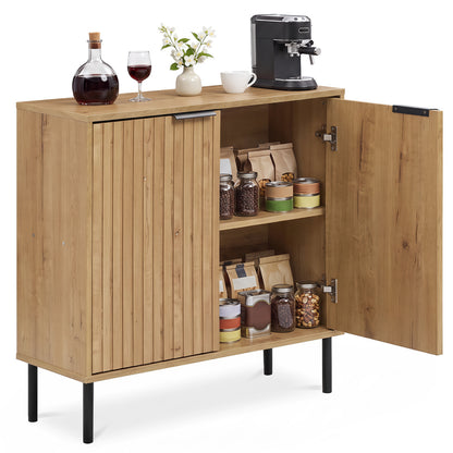 Fluted Buffet Cabinet with 2-Door Sideboard for Kitchen and Dining Room-Black