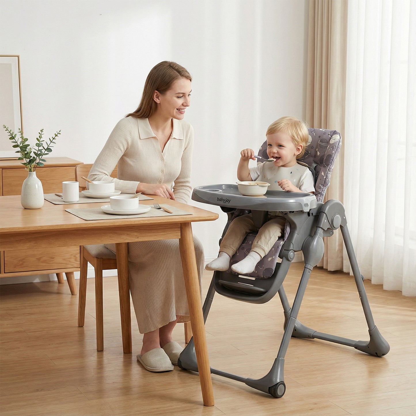 Folable High Chair with Detachable Cushion and High Chair for Babies and Toddlers-Gray