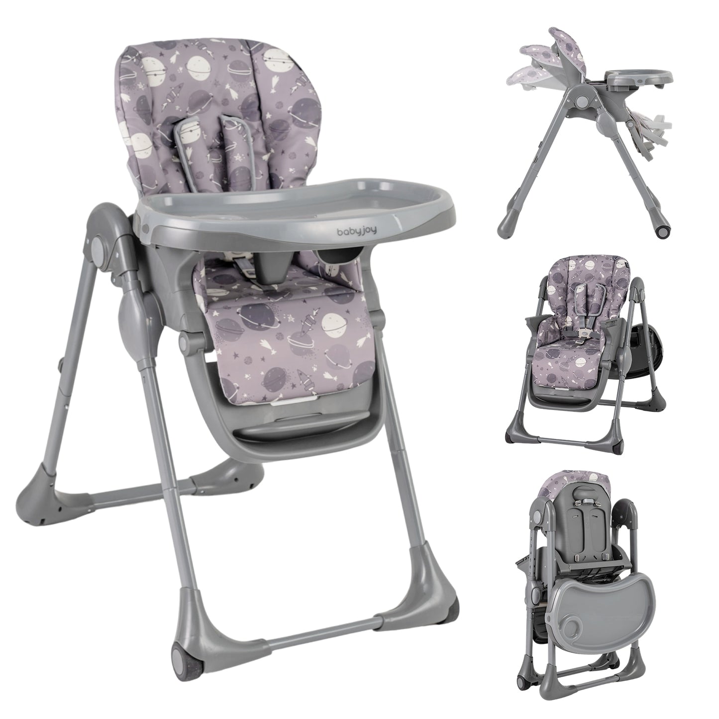 Folable High Chair with Detachable Cushion and High Chair for Babies and Toddlers-Gray