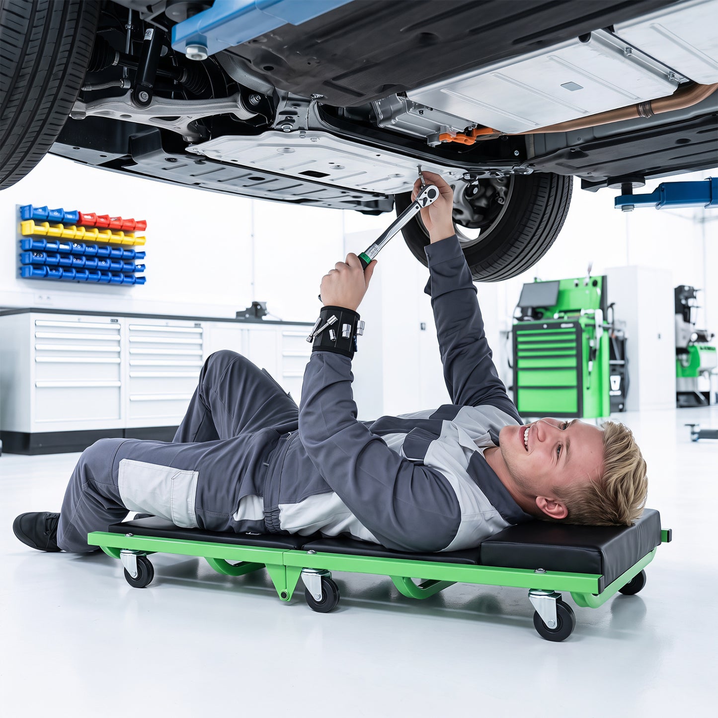 Foldable Automotive Creeper with 360° Swivel Wheels 330 lbs for Garage-Green