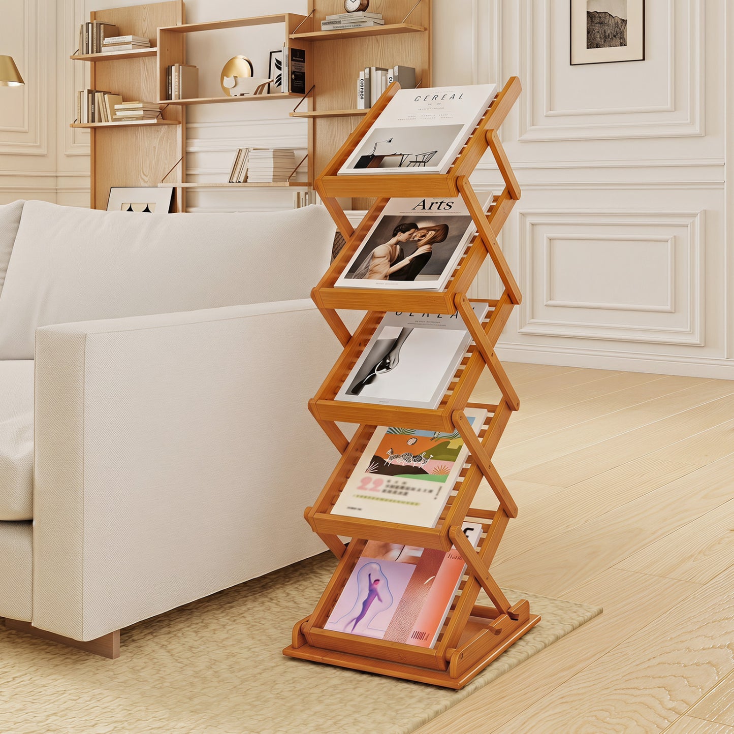 Foldable Bamboo Magazine Rack with 2 Adjustable Positions-Walnut